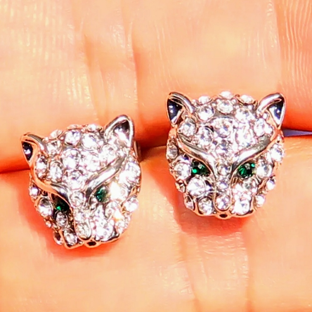 Brand New 925 Crystal Leopard Studs